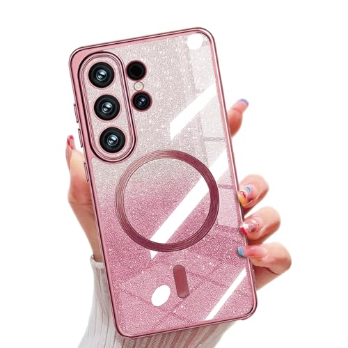 Image of Misscase for Samsung Galaxy S26 Ultra Case Compatible with MagSafe,Built-in Camera Lens Protector Full Protection Soft TPU Anti-Scratch Anti-Fingerprint Magnetic Glitter Slim Case Cover Pink