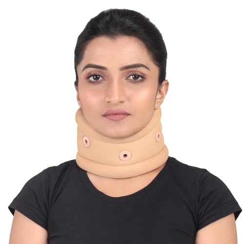 Image of AGARO Cervical Collar Spondylitis Neck Support, Adjustable Neck Brace With Extra Support, Relieves Pain, Stress & Pressure in Spine, Inflatable Neck Stretcher Collar Device, Large, Beige