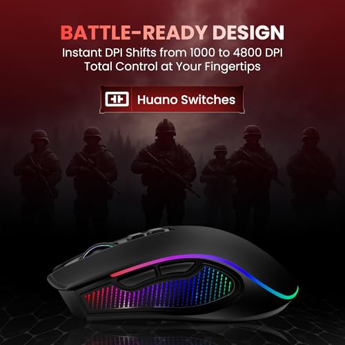 Image of SG-M350 Dual Mode Gaming Mouse 2.4G Wireless and Bluetooth, 7 Programmable Buttons, 4 Level DPI Range, RGB Lights, Huano Switch, 10G Acceleration, 700mAh Rechargeable Battery (Black Matte UV)