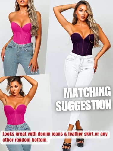 Image of ChiaoLezhee Heart Corset Top For Women, Sexy Concert Outfits Going Out, Strapless Crop Top, Overbust Bustier