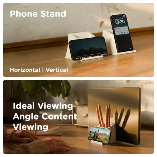 Image of eo 3-in-1 Pen Stand for Table, Phone & Vertical Laptop Holder EZ Desk Beige | Retractable laptop dock, phone stand and deep stationery storage in one compact, stable desk organiser for office or study