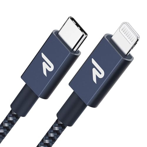 RAMPOW Cable USB C a Lightning MFi Certificado 2M, Cable Lightning USB C Power Delivery Nylon Trenzado para iPhone 12/11/11 Pro/XS/XR/X/8, iPad Mini 5, iPad Air 2019-2m/Azul Zafiro