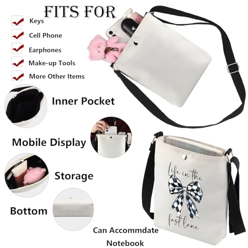 G2TUP Race Day Crossbody Bag Racing Gifts Checkered Flag Bow Gift Life In The Fast Lane Race Lover Shoulder Bag3