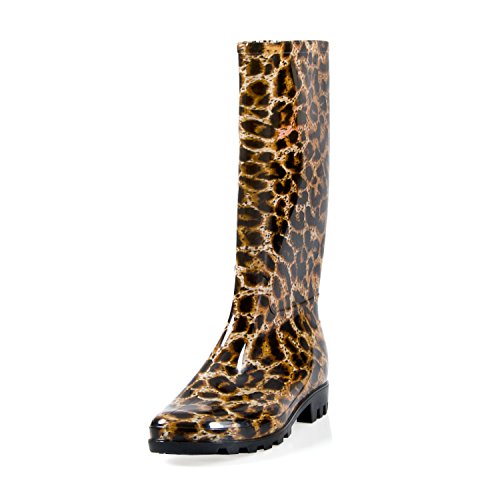 Pally Womens Rain Boots Rubber Mid Calf Waterproof (7.5, Leopard)