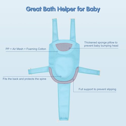 Image of Colorlife Baby Bath Seat Support Net Infant Bathing Seat Support Mat, Adjustable Comfortable Non-Slip Five-Pointed Baby Shower Net Bathtub Sit Up Mesh for Newborn 0-12 Months-Light Blue(No Bathtub)