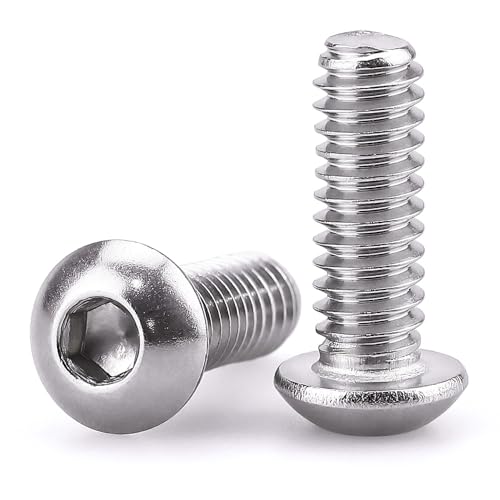 Image of 1 /4-20 x 7 /8 inch Button Head Socket Cap Bolts Screws, 304 Stainless Steel 18-8, Allen Hex Drive, Bright Finish, Fully Machine Thread, Pack of 25