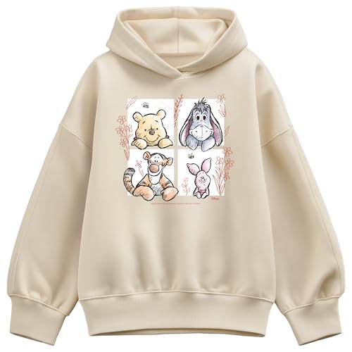 Disney Winnie the Pooh - Character Grid Drawing - Womens Oversized Fleece Hoodie Sweatshirt - Size Large Cream