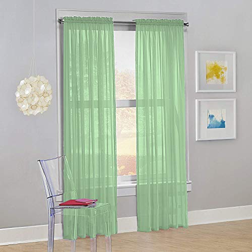 Decotex Set of 2 Sheer Voile Transparent Window Panel Curtain Drapes (54" W X 120" L, Sage)