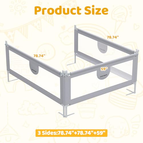 Image of omzer Bed Rail for Toddlers - 3 Sides Safety Baby Bed Rail Guard with Child Lock, Infants Height Adjustment Queen Size Bed Rail for Toddlers,78.74 inchX78.74 inchX59 inch