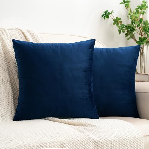 HWY 50 Navy Blue Velvet Throw Pillow Covers 18x18 Inch,