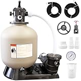 SWIMLINE HYDROTOOLS Pool Sand Filter Pump For Above Ground & Inground Pool | 19 Inch Cleaner System 1 HP (0.9 THP) Horsepower 4500 GPH | For Pools Up To 19000 Gallons Compatible 7 Way Valve 71915