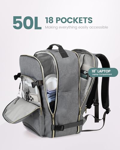 Image of LOVEVOOK 50L Travel Backpack Flight Approved Carry on Backpack,3 Packing Cubes,Waterproof Personal Item Travel Bag,TSA Carry on Luggage Suitcase Travel Essentials,Gifts for Women & Men,fits 18 inch Laptop