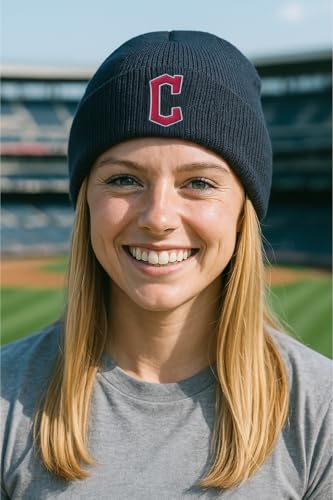 Gorro tejido con puño oficial Cleveland béisbol azul marino miniatura 3