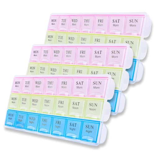 Image of Large Weekly Pill Organizer 3X A Day, Moisture-Proof 7 Day Pill Box (3Pack)