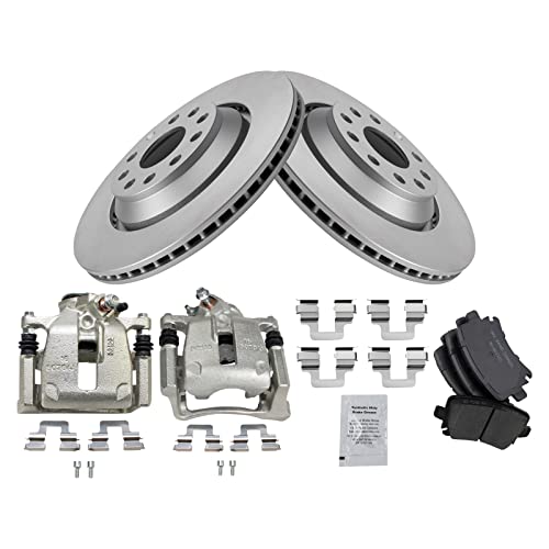 Image of TRQ Rear Brake Pad and Rotor Set Ceramic Vented Rotors Calipers Compatible with 2010 Volkswagen CC Passat