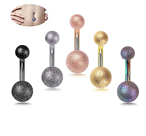 Juego de 5 piercings para el ombligo, acero quirúrgico, acero inoxidable, color negro, oro, plata, oro rosa, multicolor, joyas brillantes