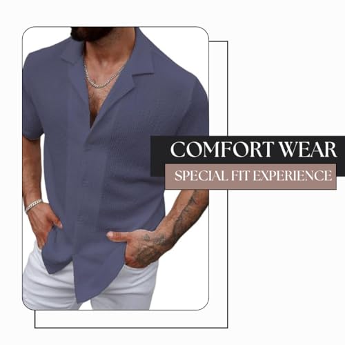 Image of COMBRAIDED Men's Regular Fit Cotton Blend Shirts | Half Sleeve Solid Pattern | Casual Wear for Everyday Style