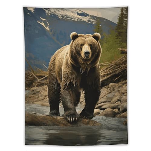 Tapisserie murale ours marron grand tissu pour cacher mur abîmé