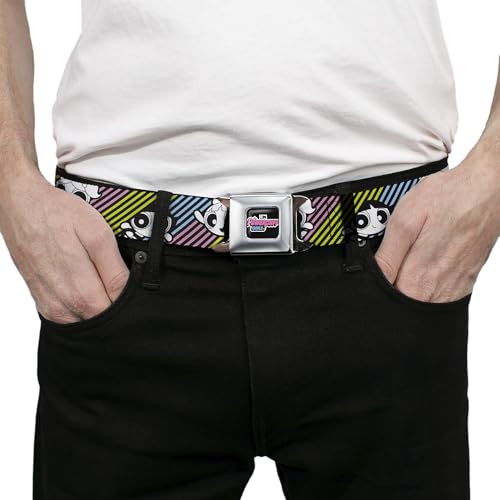 Warner Bros. Animation Belt, Seatbelt Buckle Belt, The Powerpuff Girls and Donny Stripe Black Multi Pastel, Adjustable3