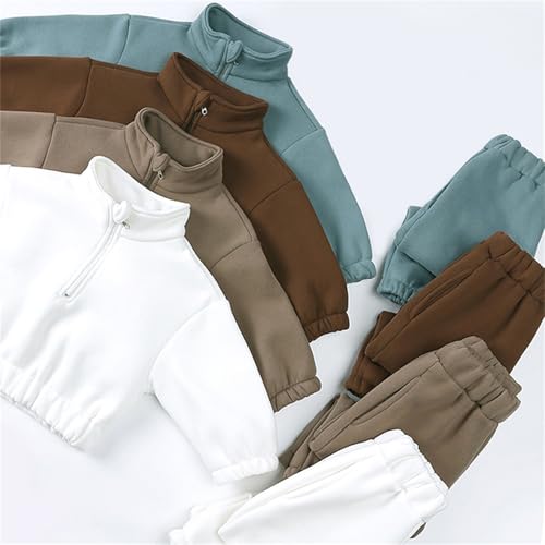 Kids Half Zip Jogger Outfit Fleece Sweatsuit Jogging Sweatpants Toddler Solid Zipper Sweatshirt Trousers Set2