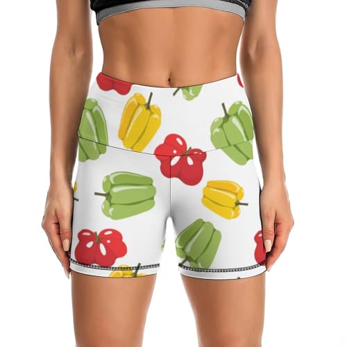 Watercolor Bell Pepper Pattern High Waist Yoga Shorts for Women Athletic Shorts Leggings Running Pants