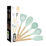 Kitchen Utensils Set, 5 Pcs Non-Stick Silicone Kitchen Cooking Utensils with Wooden Handle, Kitchen