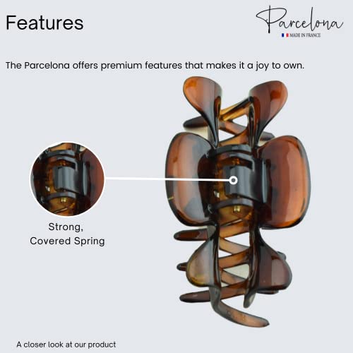 Parcelona French Classic Small 2.5" Celluloid Set Of 2 No Slip Grip Covered Spring Jaw Hair Claw Durable Styling Women Hair Accessories, Made In France (Shell And Black) #TOP2