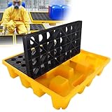 Modular 2 Drum Spill Pallet, Stackable Yellow and Black Heavy-Duty Forkliftable Containment Tray with Grating for Industrial Oil & Chemical(120x60x18cm)