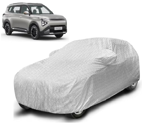 Image of Auto Hub Car Cover Compatible with Kia Carens Clavis with Mirror Pocket, Soft Cotton Lining, Carens Clavis Car Cover Waterproof - Metallic Silver
