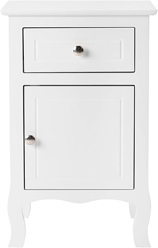 Miniatura 5 de Mesita de noche de estilo campestre mesa auxiliar con un cajón y una puerta mesa auxiliar con pie curvado mesita de noche de madera con pintura en