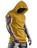 Poriff Mens Running Shirt with Phone Pocket Gym Shirt Hoodie Muscle Shirts Orange XL
