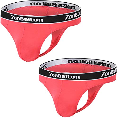 Male Thong ,Mens G String, Mens Thongs Underwear Sexy G-String T-Back Undie Butt-Flaunting (Peach*2, 2XL)
