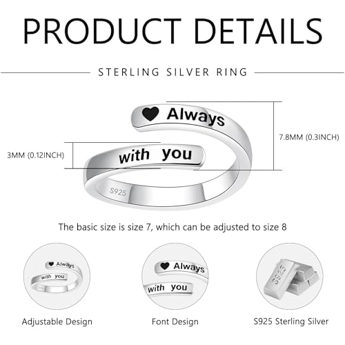 JXJL 925 Sterling Silver Inspirational hug Ring, Adjustable for Women, symbolizing hope, love, heaven, commitment, and friendship. A perfect birthday or Valentine's Day gift for daughters, granddaughters, mothers, wives, sisters, teenagers, or best friends (forever with you). by JXJL - Image 6