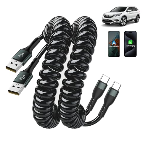 Image of Car Carplay Cable 2Pack 3ft Coiled USB A to USB C Cable for Android Auto & CarPlay & Data, USB C Car Charger Cable Fast Charging for iPhone 17 /16 /15 /Plus /Pro Max /Android, Retractable iPhone Car Cord