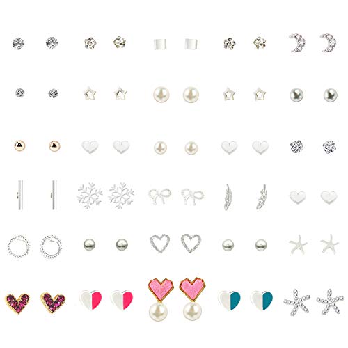 Stud Earrings Set Crystal Pearl Round Circle Heart Cubic Zirconia Geometric Ball Hypoallergenic Earring Set Charm Trendy Piercing Jewelry Gift for Women Girls Teens Lady,30 Pairs Earring