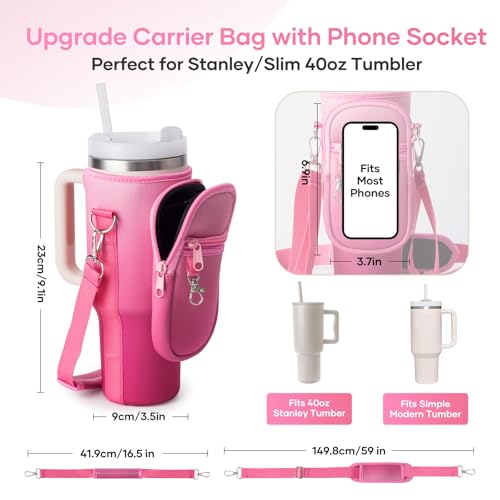 Image of linmaya Water Bottle Carrier Bag with Phone Pocket for Stanley Cup 40 /30oz,Insulated Neoprene Water Bottle Holder Cross-boday Bag with Adjustable Shoulder & Handheld Strap Stanley Cup Accessories