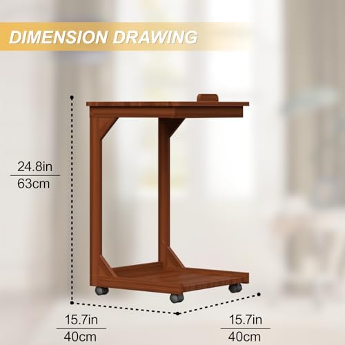 C-Shaped Table - Walnut with 360° Rotating Wheels
