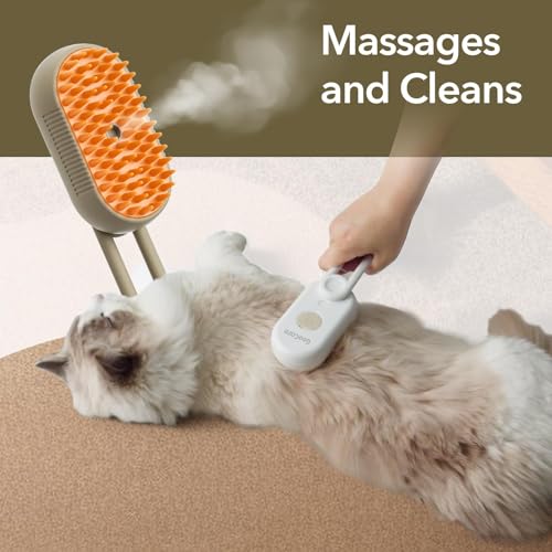 GooCare Improved Spray Pet Grooming Brush for Dogs & Cats, 3-in-1 Design: Hair Remover, Cleaning Brush and Massaging, Water Steam Brush for Shedding for indoor Hair Cats, Dogs and Rabbits. (Beige)