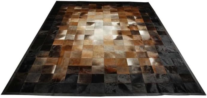 Cowhide Leather Rug, Luxurious Brown and Black Rugs, Elegant Square Design Patchwork Leather Carpet, Vintage Rugs for Bedroom, Living Room, Hallway and Entryway Rug (8x10 ft)
