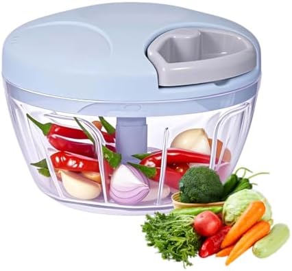 Manual Food Processor Vegetable Chopper, Portable Hand Pull String Garlic Mincer Onion Cutter for Veggies, Suitable for Vegetables, Ginger, Garlic, Fruits, Onion, Potato, Salad (Blue 500 ml)