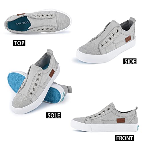 JENN ARDOR Womens Fall Slip On Fashion Sneakers No Laces Comfortable Casual Low Canvas Sneakers Flats Walking Shoes Light Gray — view 4