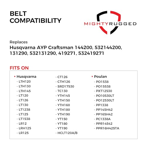 Image of 144200 Craftsman Deck Belt Replacement, Length 88.375 inch, Heavy-Duty Aramid Cord Belt Replaces 131290 532131290 419271 532144200 for Husqvarna LT, LTH, LR, YT, YTH Series, Series of Poulan Craftsman
