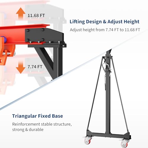 Image of 4400 LBS Gantry Crane with Manual Trolley, 2 Ton Gantry Crane with 8-12 FT Adjustable Height, Shop Crane Lift Hoist with Hooks & Shackles for Warehouse, Factory