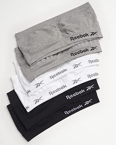 Reebok Girls' Bralette - Seamless Strapless Bandeau With Removable Pads (6 Pack), Size Large, Grey/White/Black #TOP1