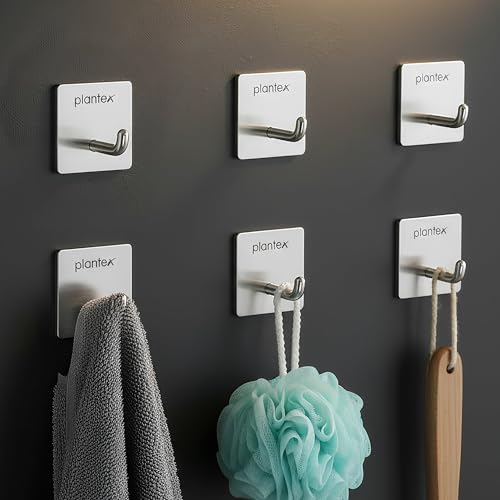Image of Plantex Wall Hanging Hook /Bath Towel Hook /Self Adhesive Square Robe Hooks for Kitchen /Bathroom /Stylish Home Decor Items - Pack of 6 (Chrome)