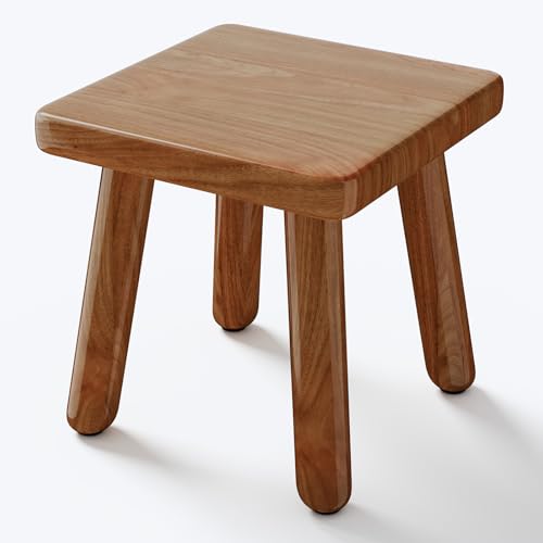 Image of 9 Inch Small Wooden Step Stool, multi-functional footstool, shoe changing stool, indoor plant stand, portable and sturdy, suitable for living room, kitchen, bedroom, bathroom (Walnut wood color)
