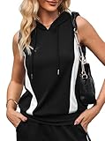 Remidoo Women Sleeveless Hoodies Color Block Workout Tops Activewear Hooded Gym Tank Top Black Medium
