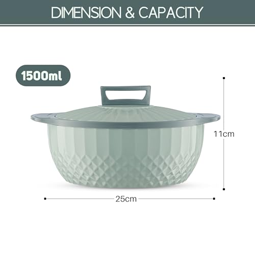 Image of Trueware Eternity Inner Steel Insulated 1500ML Thermoware Casserole | BPA Free | Odour Proof | Food Grade | Easy to Carry | Serving | Curd Maker | Hot Pot (Green)