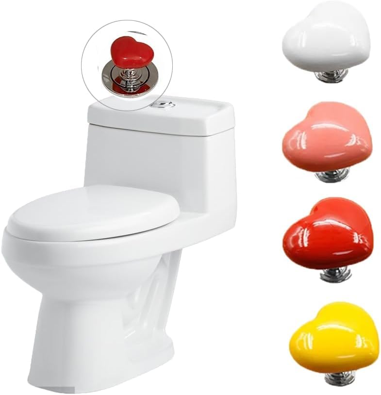 Cxqbsmy Love Heart Shaped Toilet Tank Button, 3 Pcs Portable Handle Toilet Press Tool Accessory, Toilet Press Aid Nail Protector for Home, Hotels(Pink, Red, Yellow)
