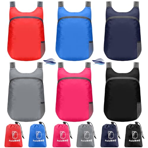 Bulyoou Pacote com 6 mochilas leves embaláveis de 20 L, para caminhadas, mochila dobrável resistente à água, para mulheres, homens, viagens, acampamento, cruzeiro ao ar livre, 6 cores